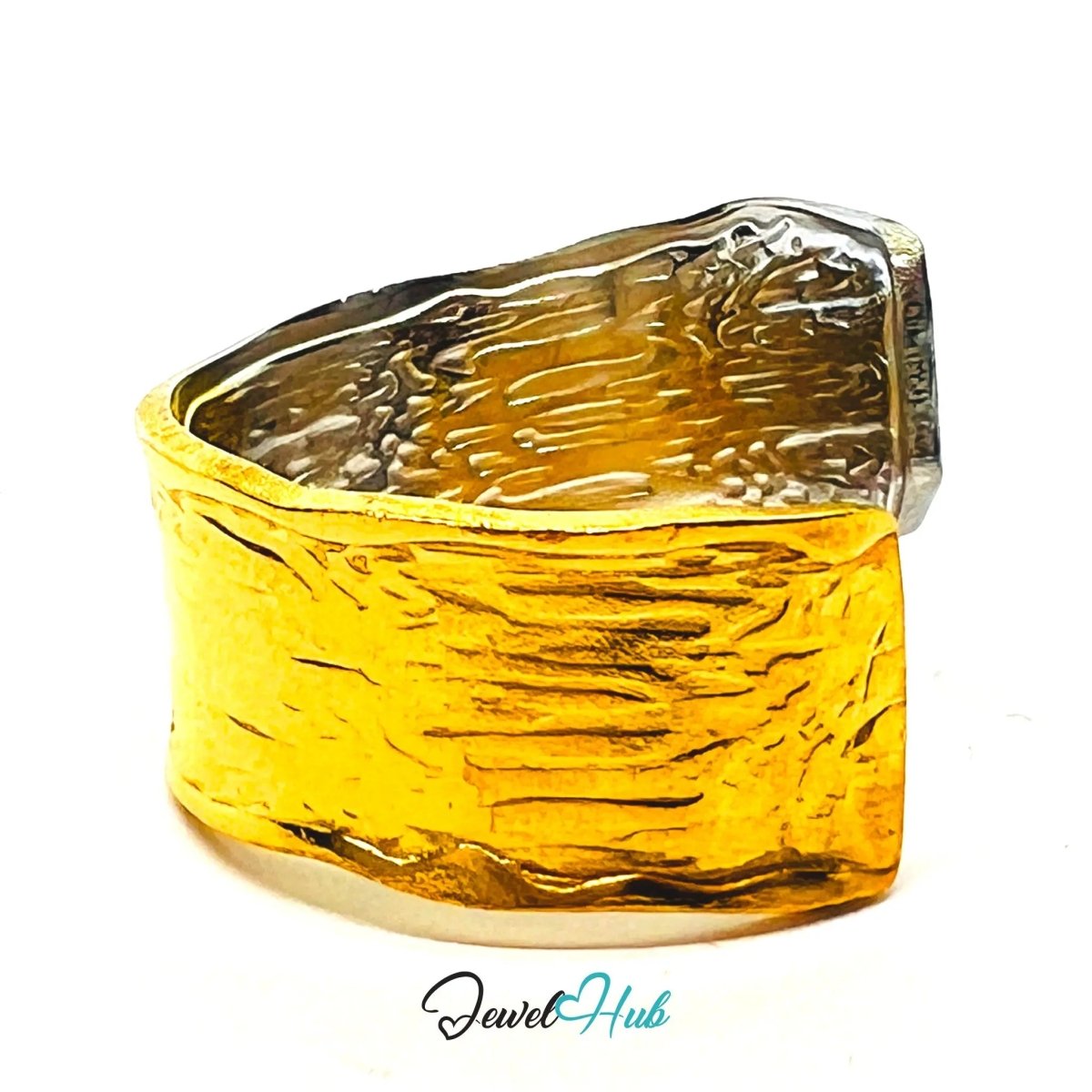 DuoTone FormSplit Stainless Steel Ring · Adjustable OPQ · Sculptural Split Texture - JewelHub.co.uk