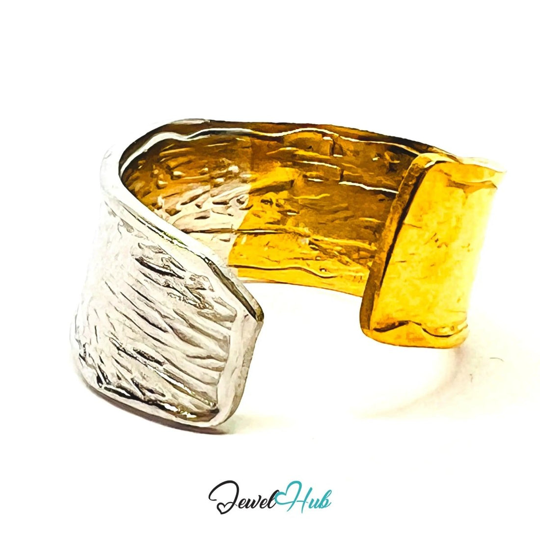 DuoTone FormSplit Stainless Steel Ring · Adjustable OPQ · Sculptural Split Texture - JewelHub.co.uk