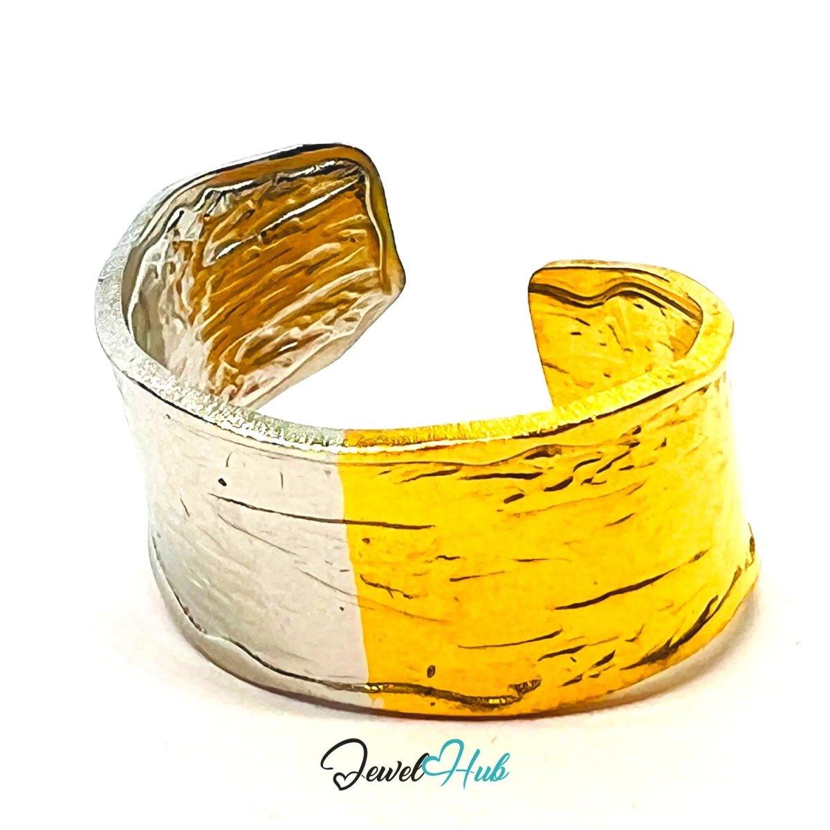 DuoTone FormSplit Stainless Steel Ring · Adjustable OPQ · Sculptural Split Texture - JewelHub.co.uk
