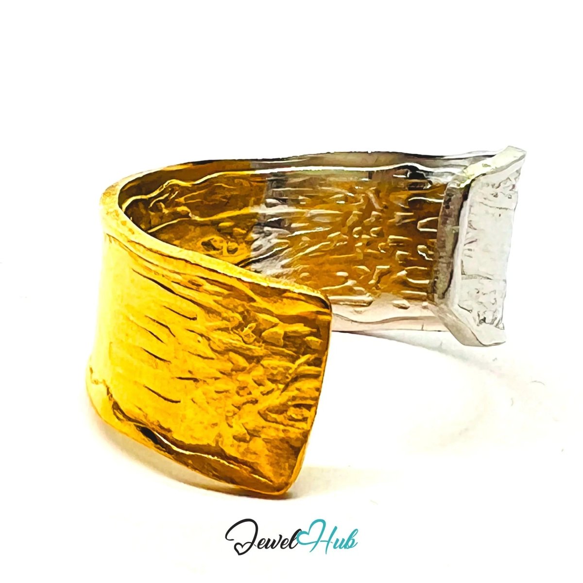 DuoTone FormSplit Stainless Steel Ring · Adjustable OPQ · Sculptural Split Texture - JewelHub.co.uk