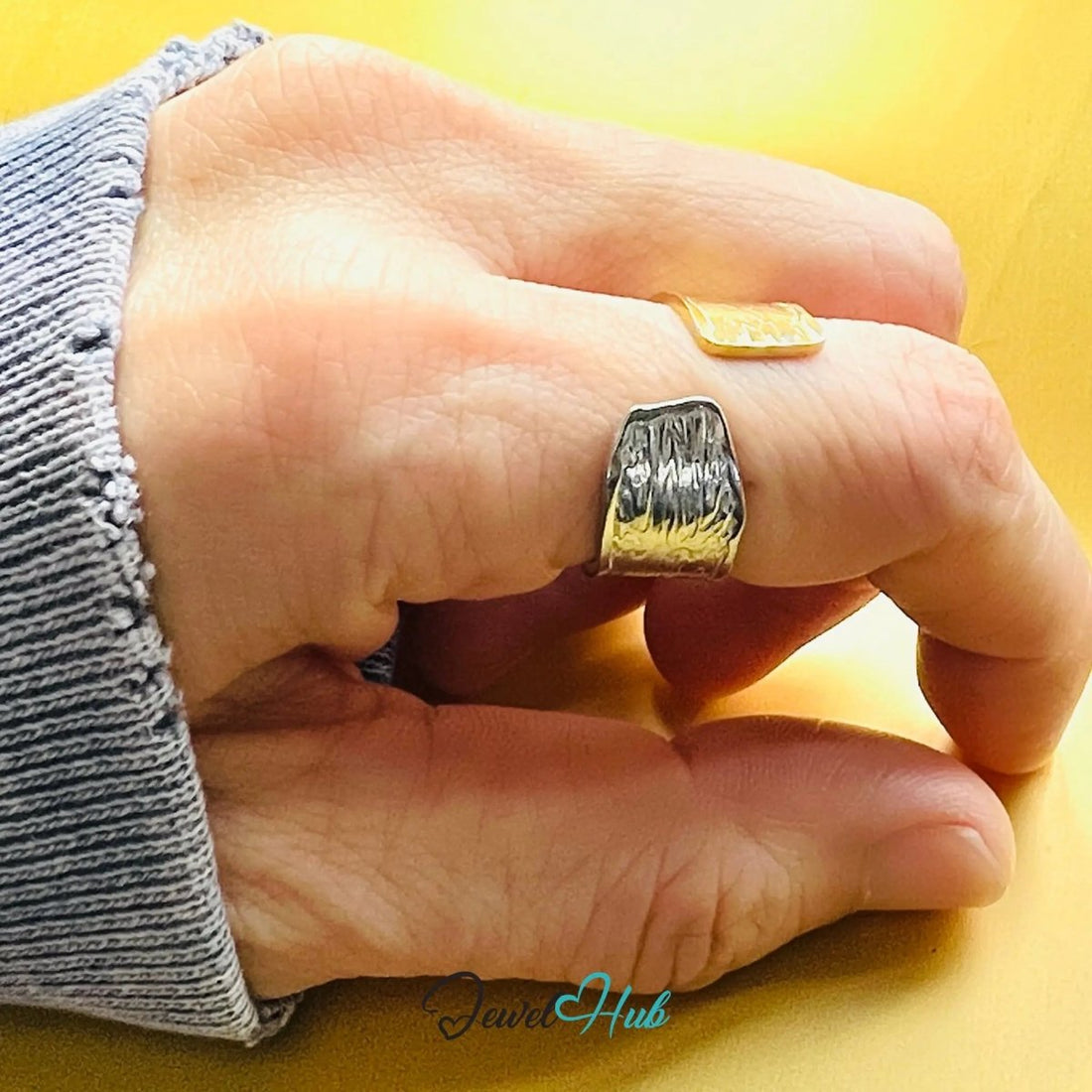 DuoTone FormSplit Stainless Steel Ring · Adjustable OPQ · Sculptural Split Texture - JewelHub.co.uk