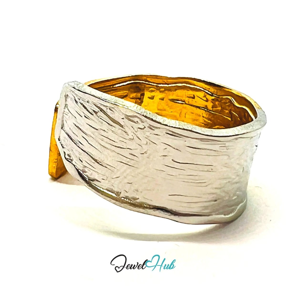 DuoTone FormSplit Stainless Steel Ring · Adjustable OPQ · Sculptural Split Texture - JewelHub.co.uk