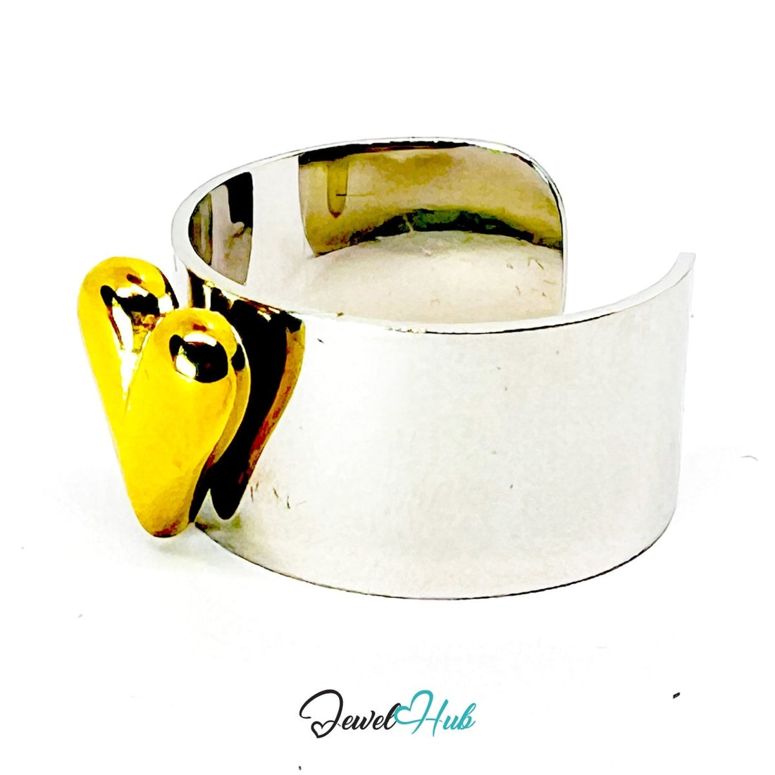 DuoTone Gold Heart Bold Ring · Stainless Steel · Adjustable MNOPQ · Glossy Heart - JewelHub.co.uk