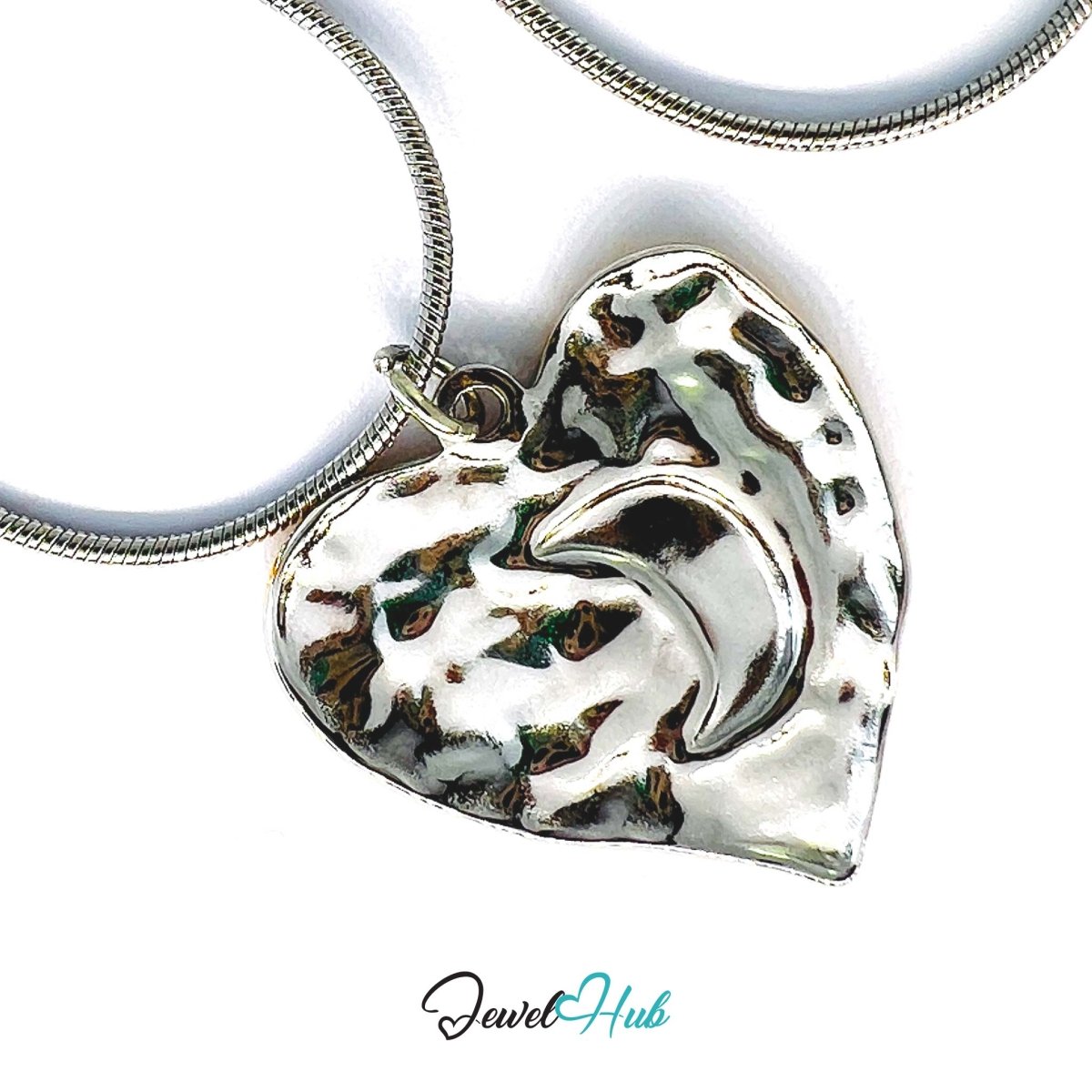 DuoTone Hammered Heart Pendant Open Centre Gold Silver Steel - JewelHub.co.uk