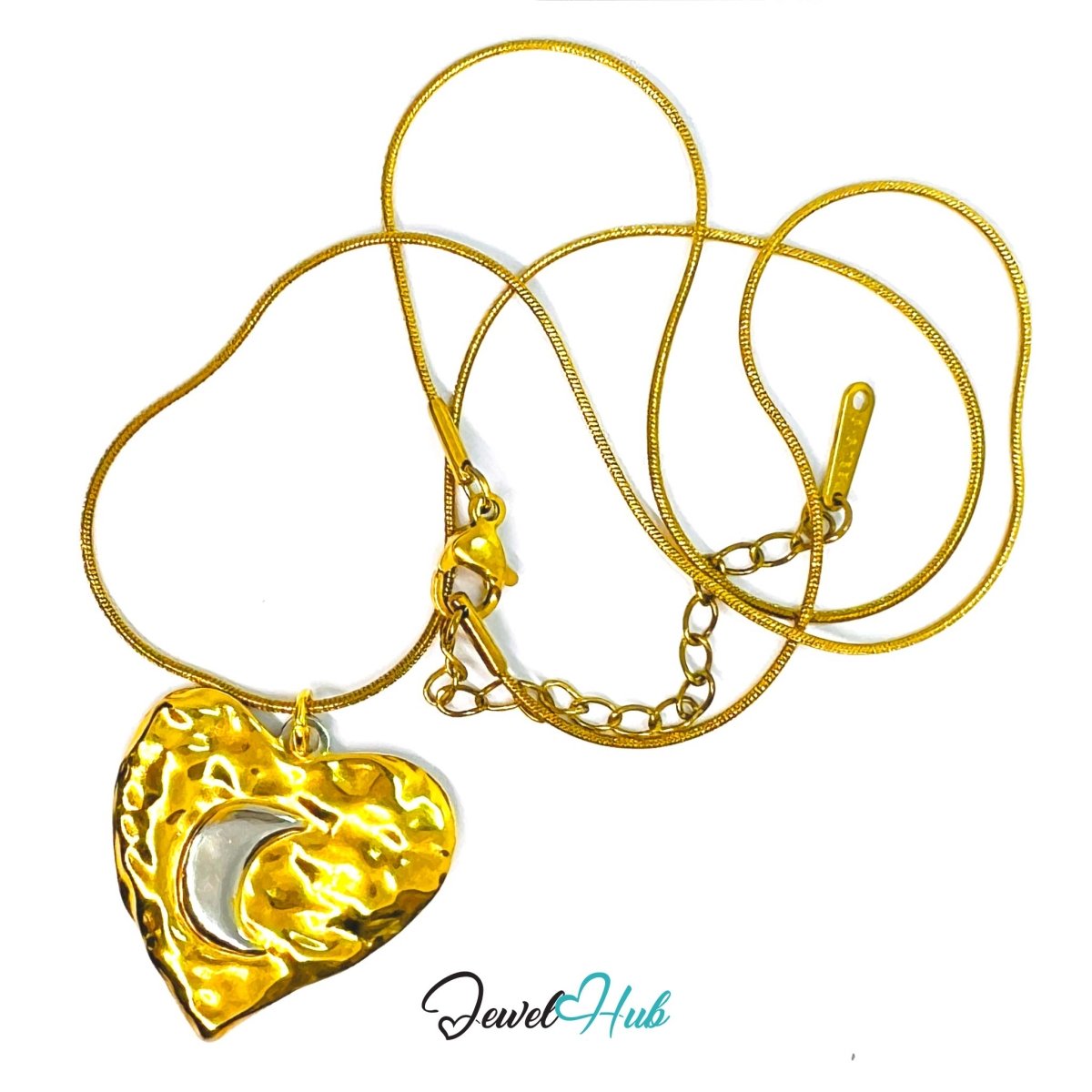 DuoTone Hammered Heart Pendant Open Centre Gold Silver Steel - JewelHub.co.uk