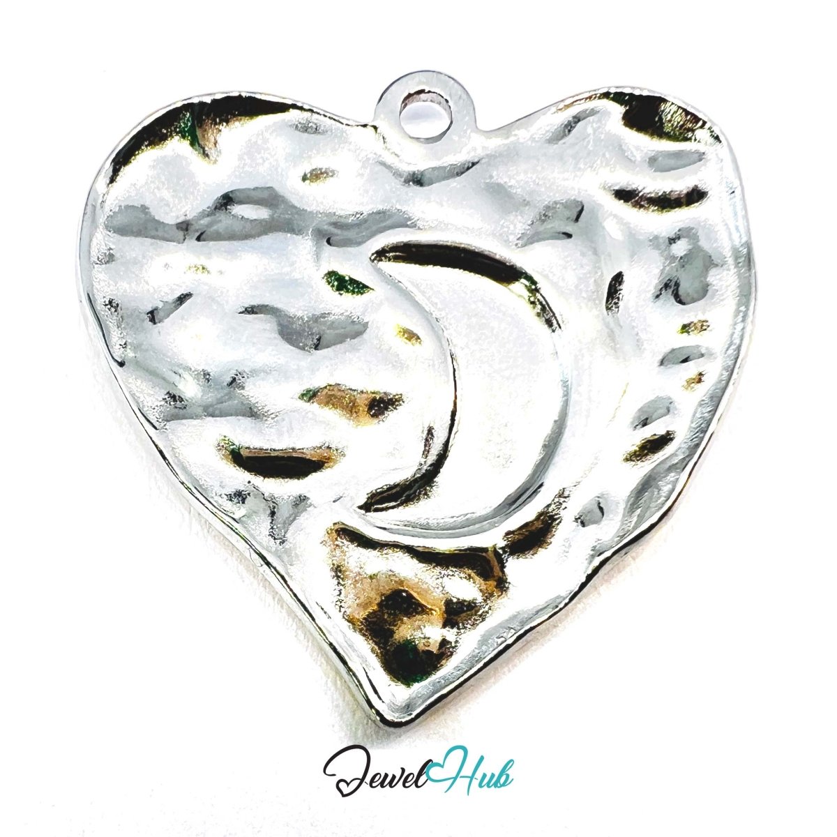 DuoTone Hammered Heart Pendant Open Centre Gold Silver Steel - JewelHub.co.uk