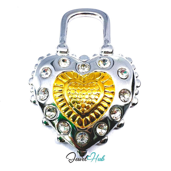 DuoTone Heart Padlock Pendant Gold Core Zirconia Halo Steel Charm - JewelHub.co.uk