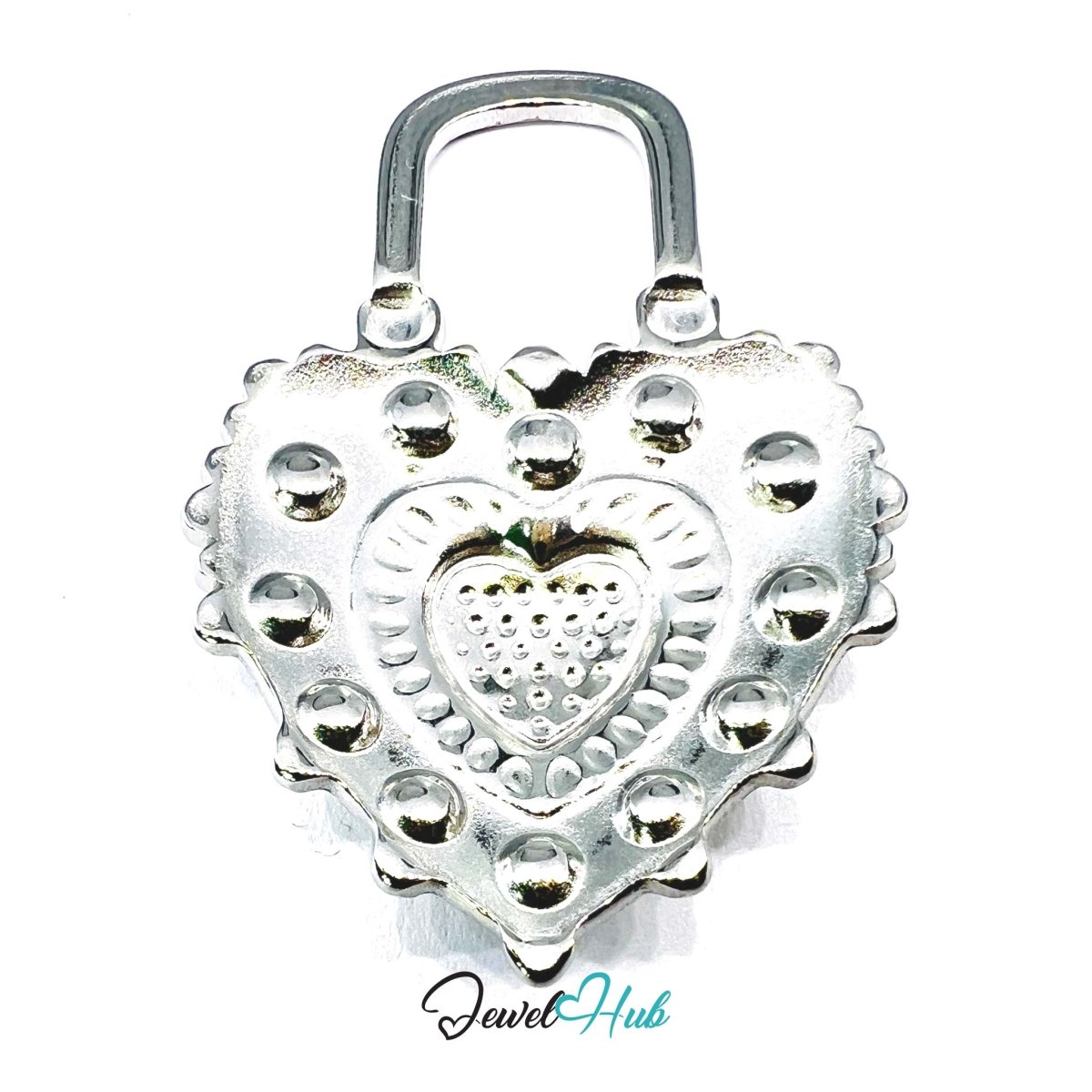 DuoTone Heart Padlock Pendant Gold Core Zirconia Halo Steel Charm - JewelHub.co.uk