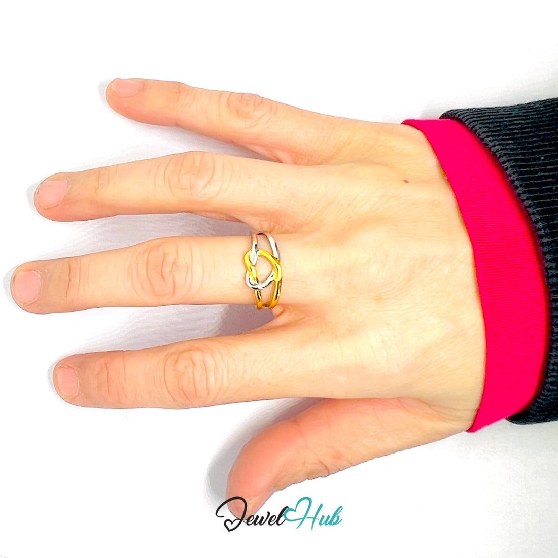 Duotone Heart Ring · Stainless Steel · Adjustable MNOPQ · Gold & Silver Accent - JewelHub.co.uk