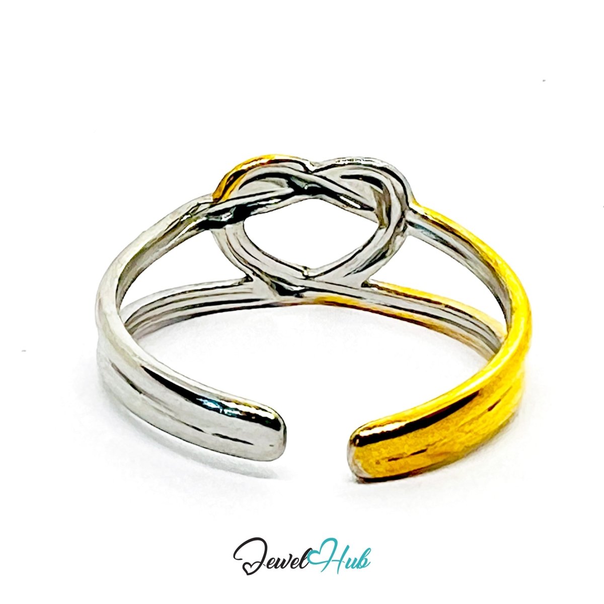 Duotone Heart Ring · Stainless Steel · Adjustable MNOPQ · Gold & Silver Accent - JewelHub.co.uk