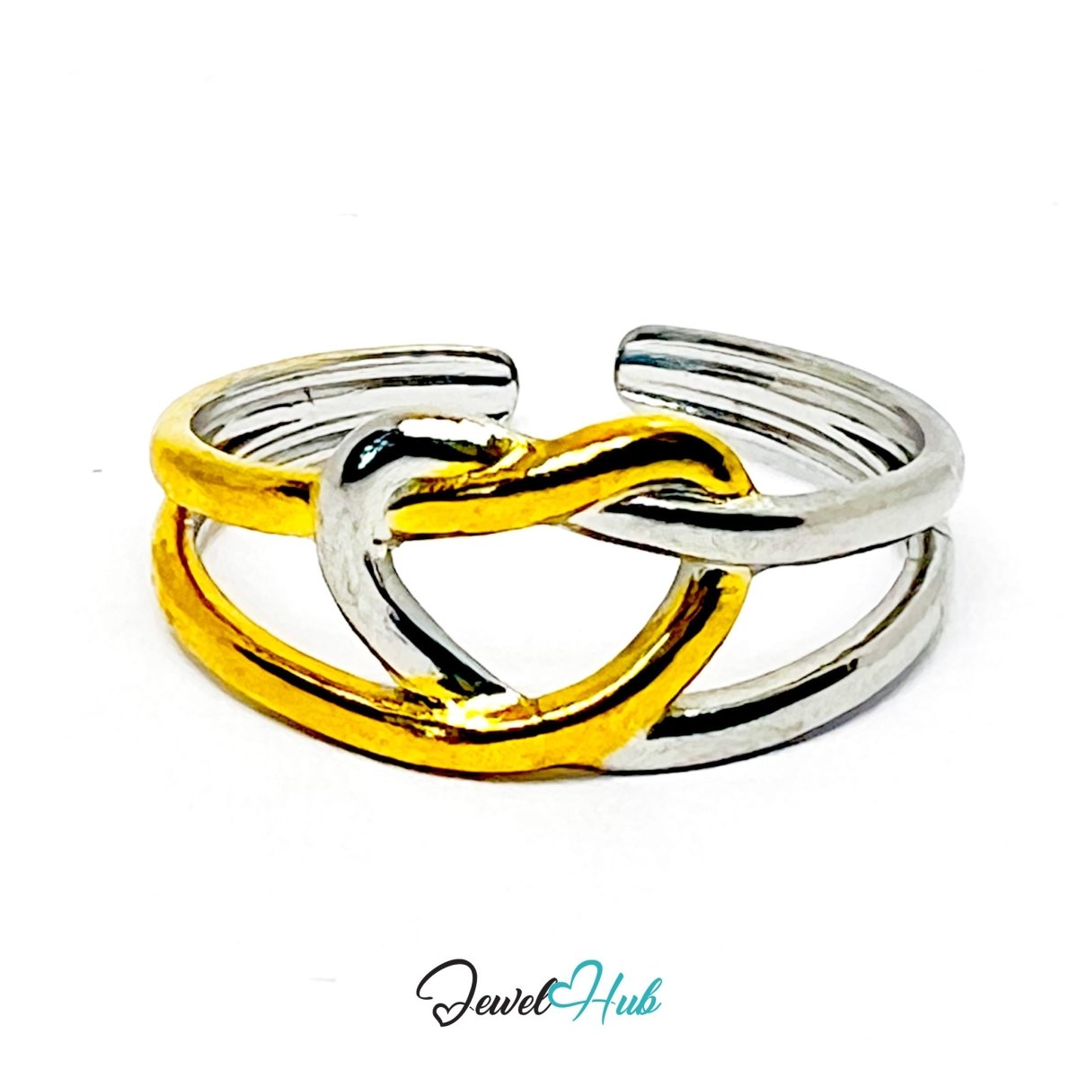 Duotone Heart Ring · Stainless Steel · Adjustable MNOPQ · Gold & Silver Accent - JewelHub.co.uk