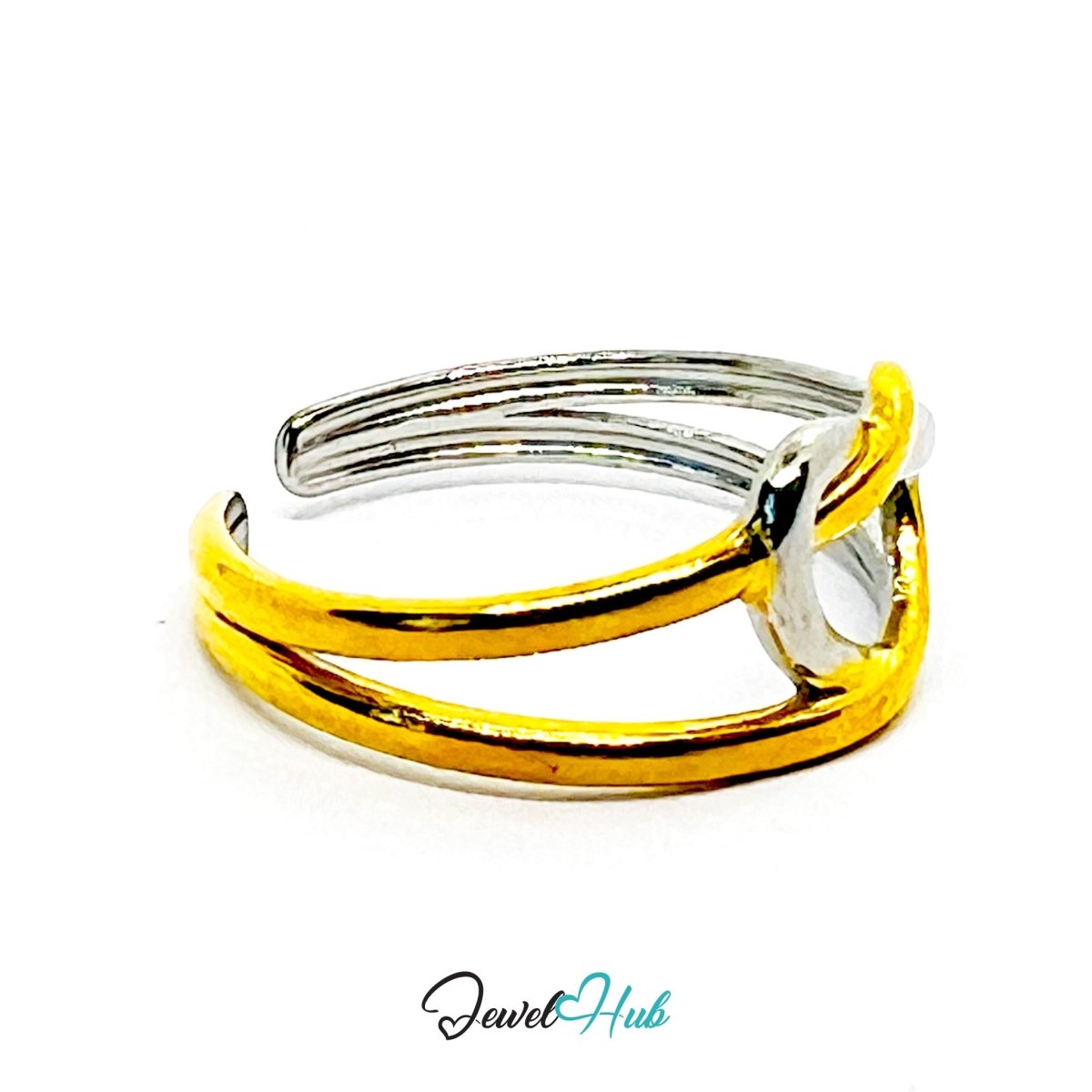 Duotone Heart Ring · Stainless Steel · Adjustable MNOPQ · Gold & Silver Accent - JewelHub.co.uk