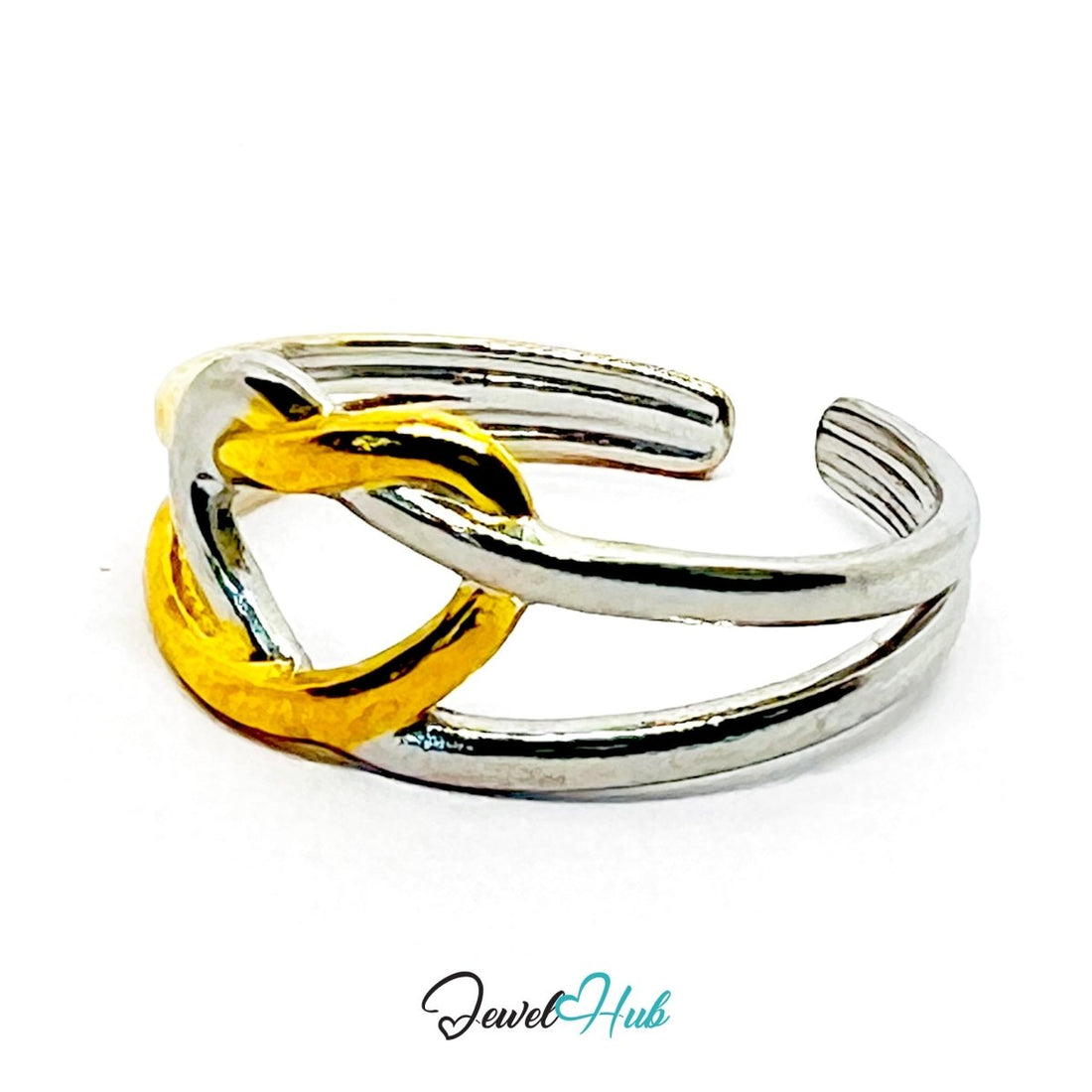Duotone Heart Ring · Stainless Steel · Adjustable MNOPQ · Gold & Silver Accent - JewelHub.co.uk