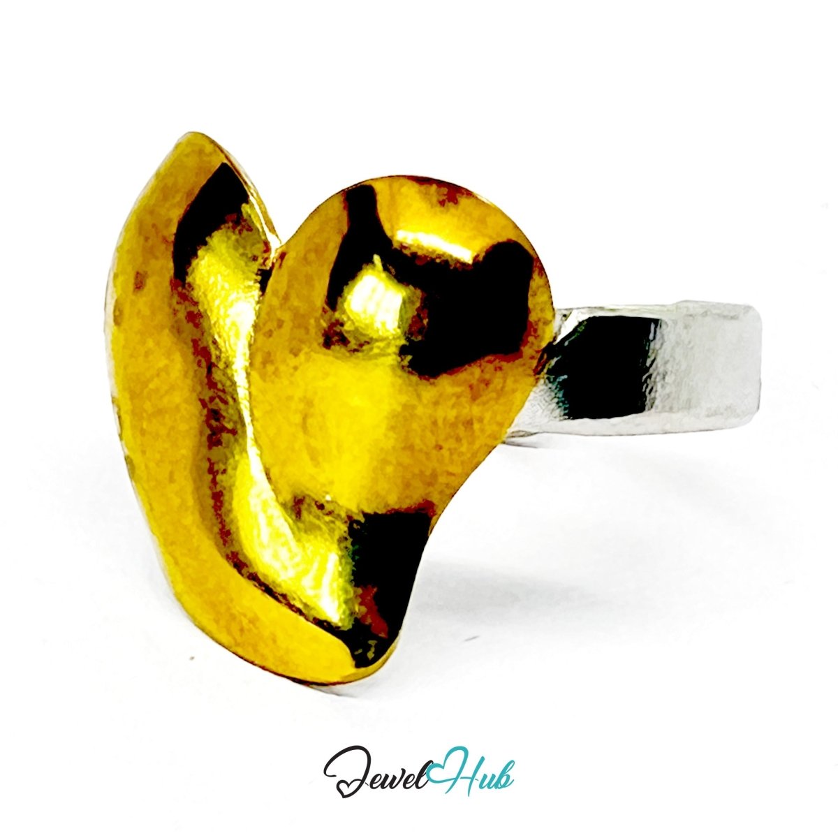 DuoTone HeartGlow Ring · Stainless Steel · Adjustable MNOPQ · Gold Heart & Silver Band - JewelHub.co.uk