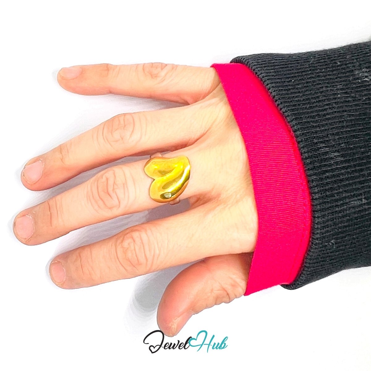DuoTone HeartGlow Ring · Stainless Steel · Adjustable MNOPQ · Gold Heart & Silver Band - JewelHub.co.uk