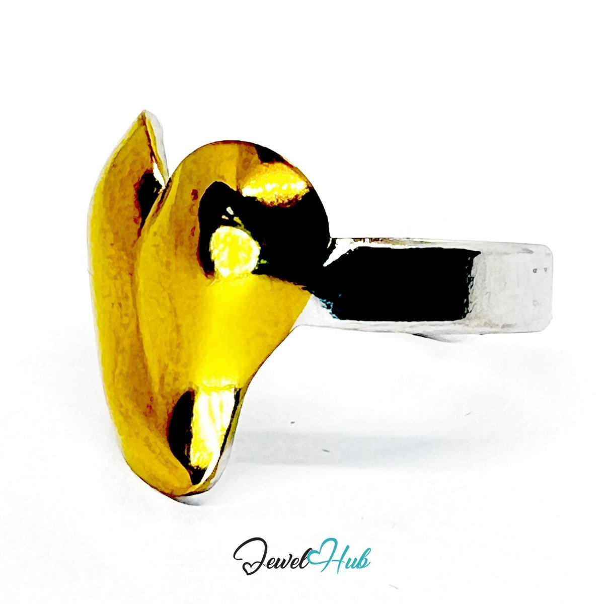 DuoTone HeartGlow Ring · Stainless Steel · Adjustable MNOPQ · Gold Heart & Silver Band - JewelHub.co.uk