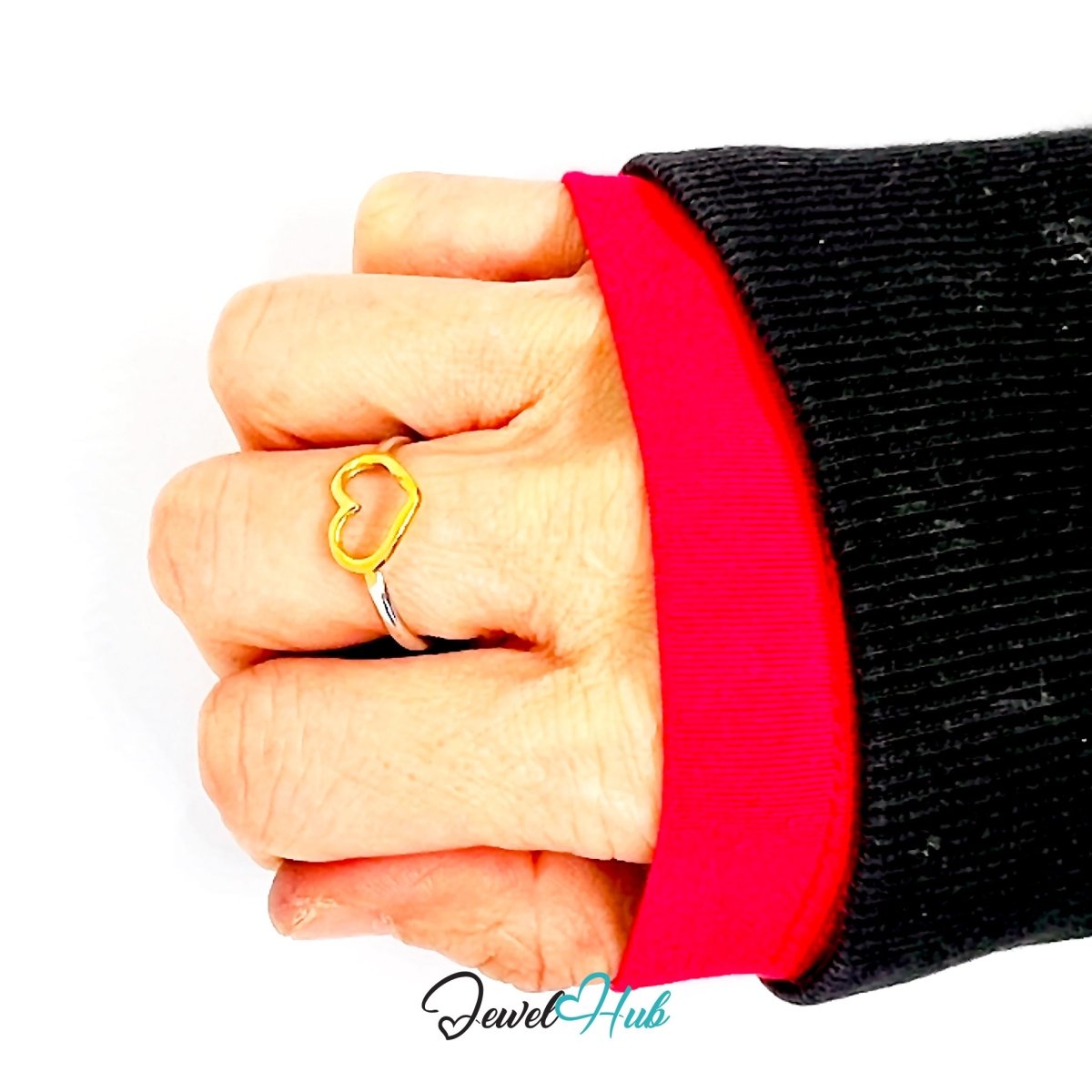 DuoTone HeartOutline Ring · Stainless Steel · Adjustable MNOPQ · Gold Heart & Silver Band - JewelHub.co.uk