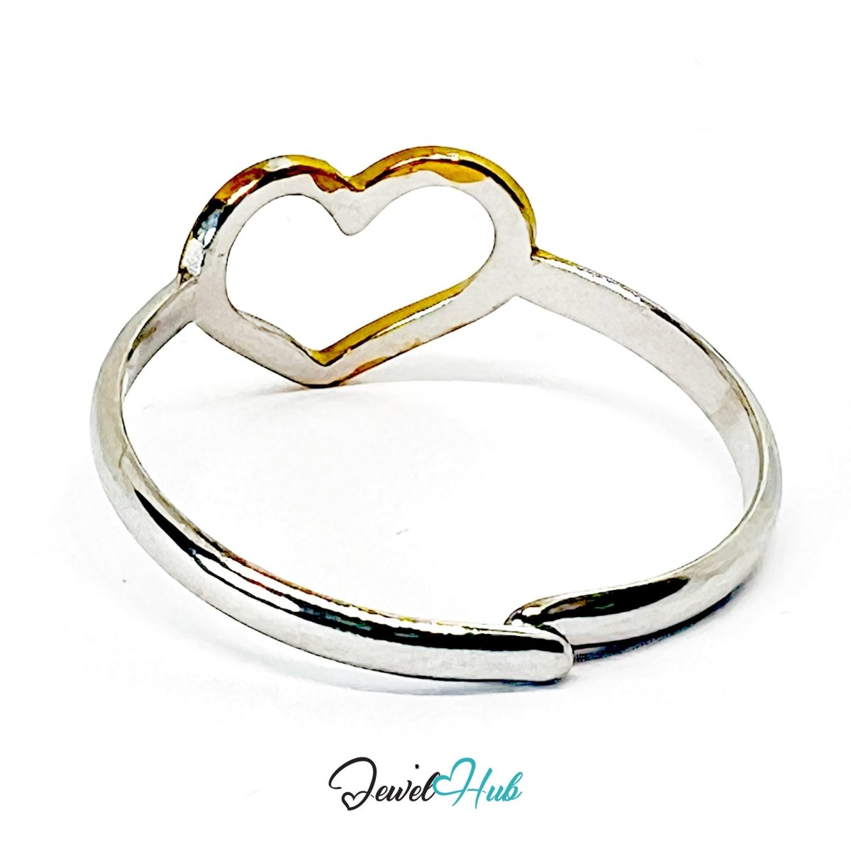 DuoTone HeartOutline Ring · Stainless Steel · Adjustable MNOPQ · Gold Heart & Silver Band - JewelHub.co.uk