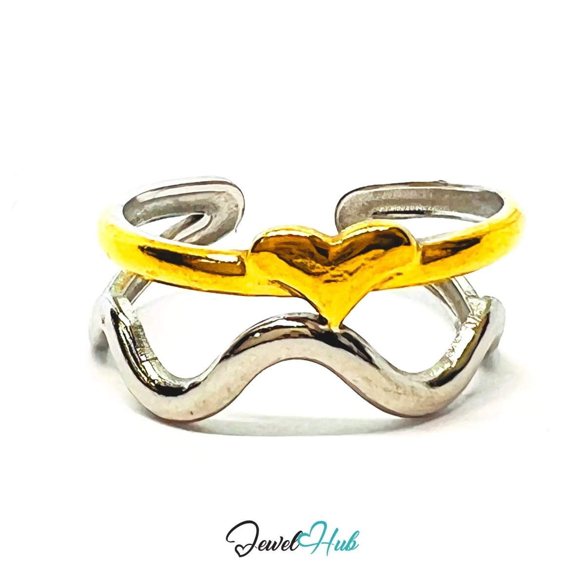 DuoTone HeartWeave Ring · Stainless Steel · Adjustable OPQ · Everyday Romantic Statement - JewelHub.co.uk