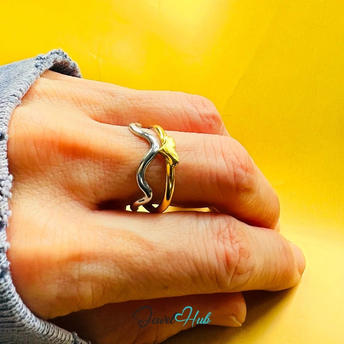 DuoTone HeartWeave Ring · Stainless Steel · Adjustable OPQ · Everyday Romantic Statement - JewelHub.co.uk