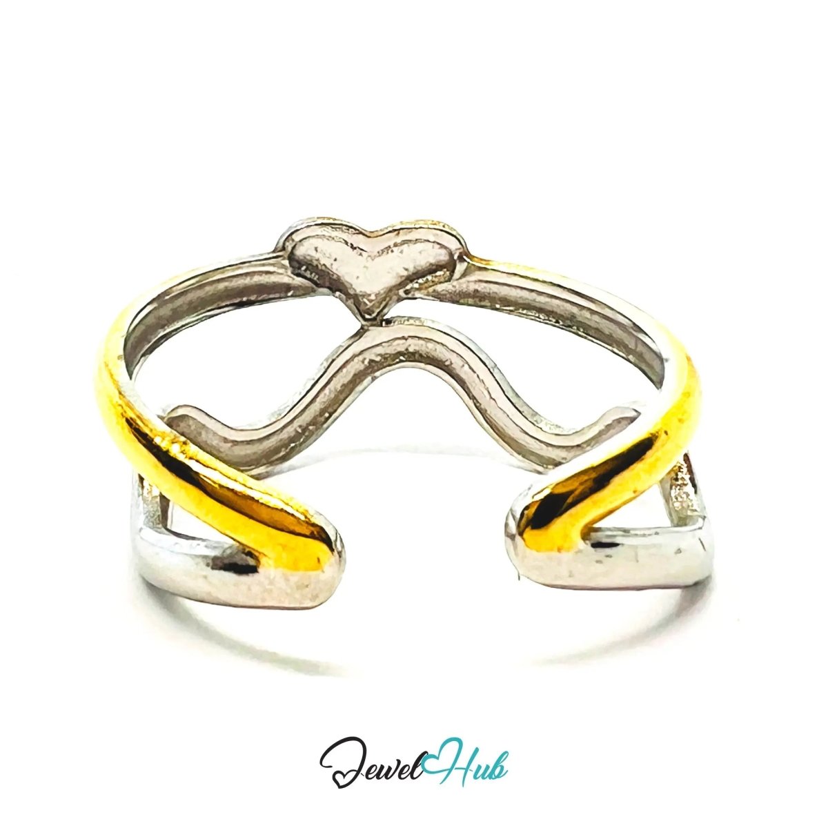 DuoTone HeartWeave Ring · Stainless Steel · Adjustable OPQ · Everyday Romantic Statement - JewelHub.co.uk