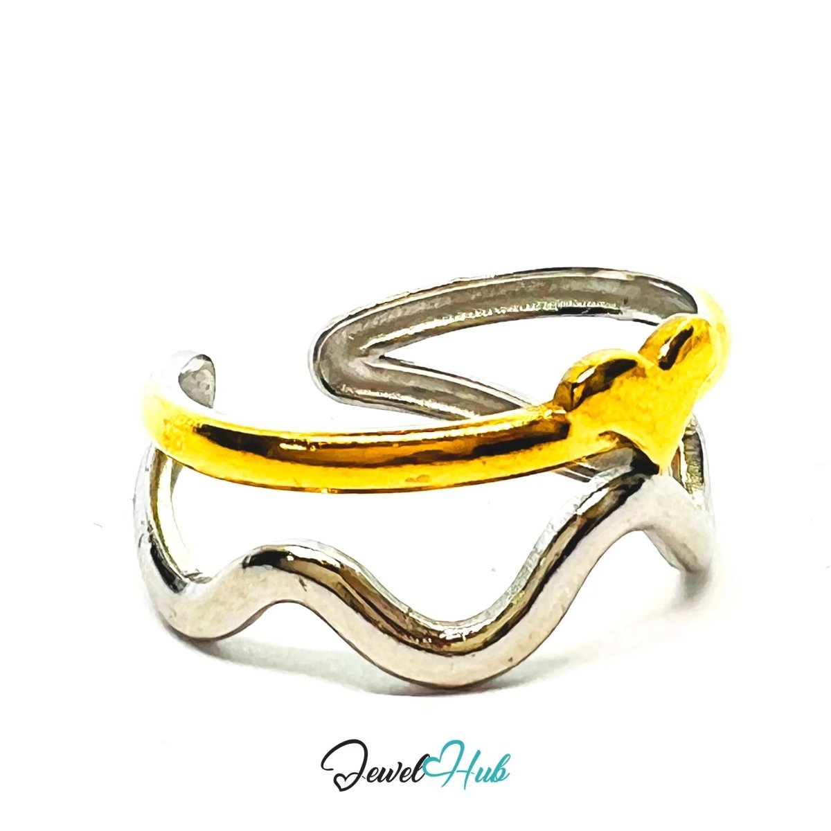 DuoTone HeartWeave Ring · Stainless Steel · Adjustable OPQ · Everyday Romantic Statement - JewelHub.co.uk