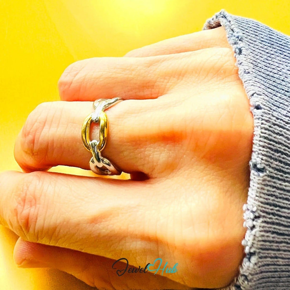 DuoTone InterlinkBand Ring · Stainless Steel · Adjustable NOP · Connected Style - JewelHub.co.uk