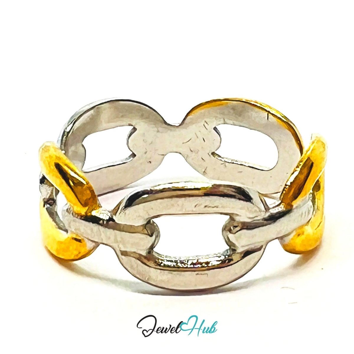 DuoTone InterlinkBand Ring · Stainless Steel · Adjustable NOP · Connected Style - JewelHub.co.uk
