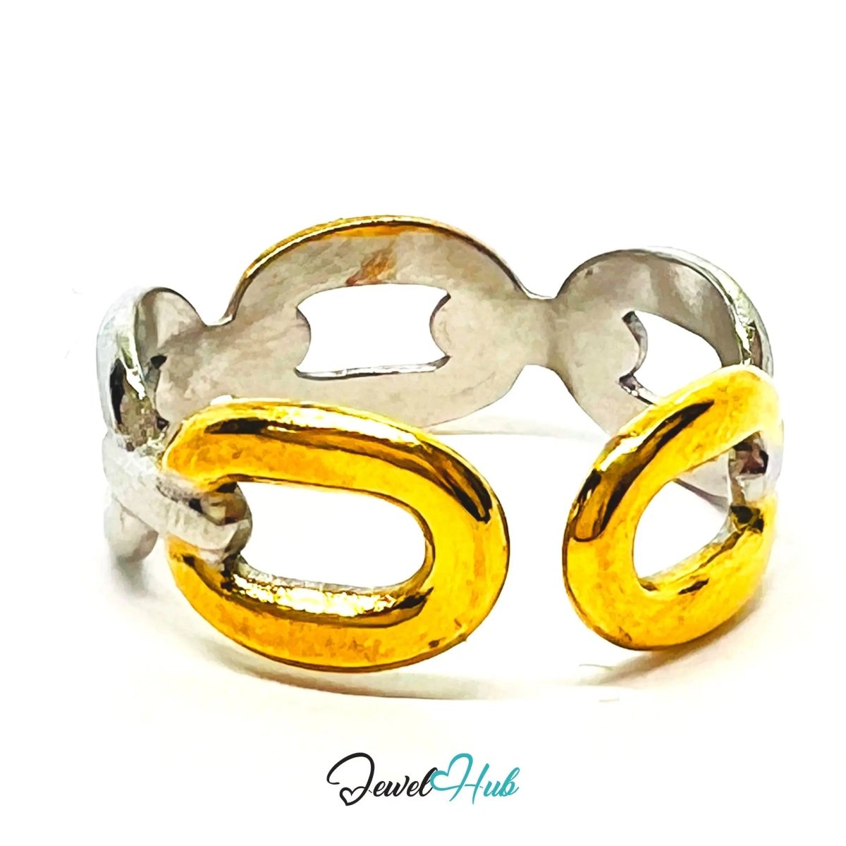 DuoTone InterlinkBand Ring · Stainless Steel · Adjustable NOP · Connected Style - JewelHub.co.uk