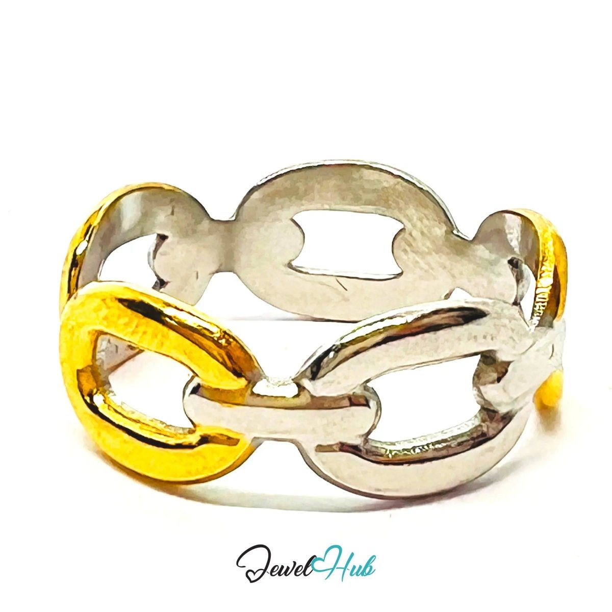 DuoTone InterlinkBand Ring · Stainless Steel · Adjustable NOP · Connected Style - JewelHub.co.uk