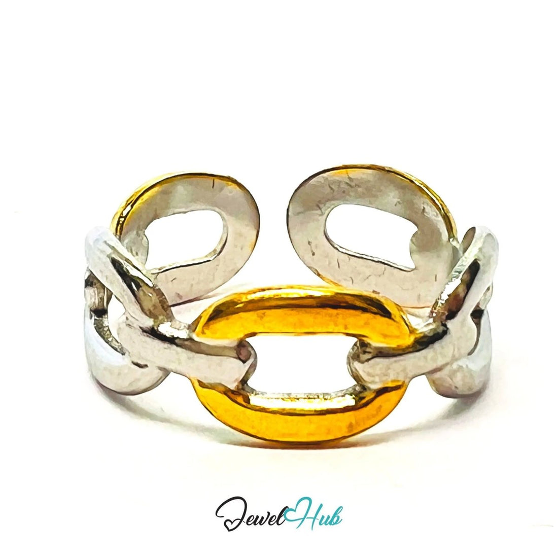 DuoTone InterlinkBand Ring · Stainless Steel · Adjustable NOP · Connected Style - JewelHub.co.uk