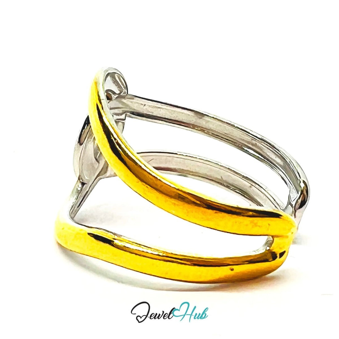 DuoTone InterlockLoop Ring · Stainless Steel · Adjustable PQR · Modern Contrast - JewelHub.co.uk