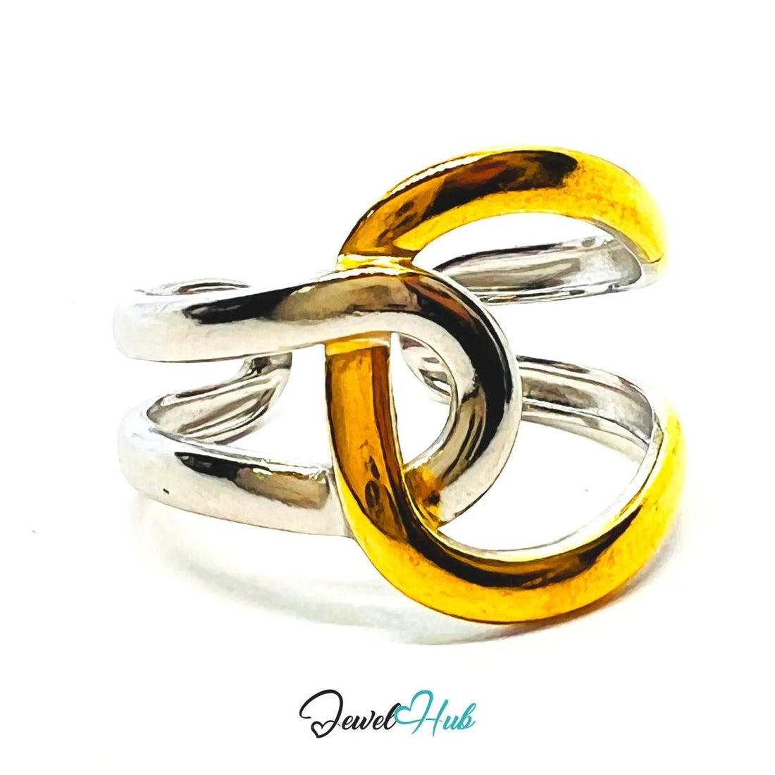DuoTone InterlockLoop Ring · Stainless Steel · Adjustable PQR · Modern Contrast - JewelHub.co.uk