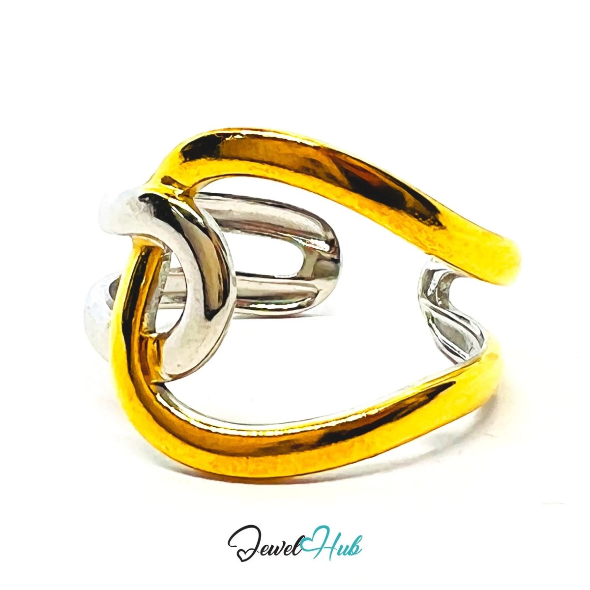 DuoTone InterlockLoop Ring · Stainless Steel · Adjustable PQR · Modern Contrast - JewelHub.co.uk