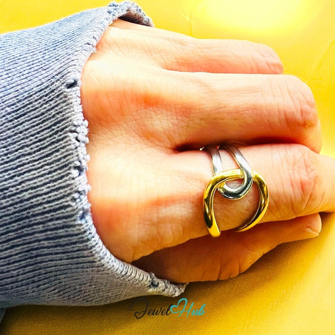 DuoTone InterlockLoop Ring · Stainless Steel · Adjustable PQR · Modern Contrast - JewelHub.co.uk