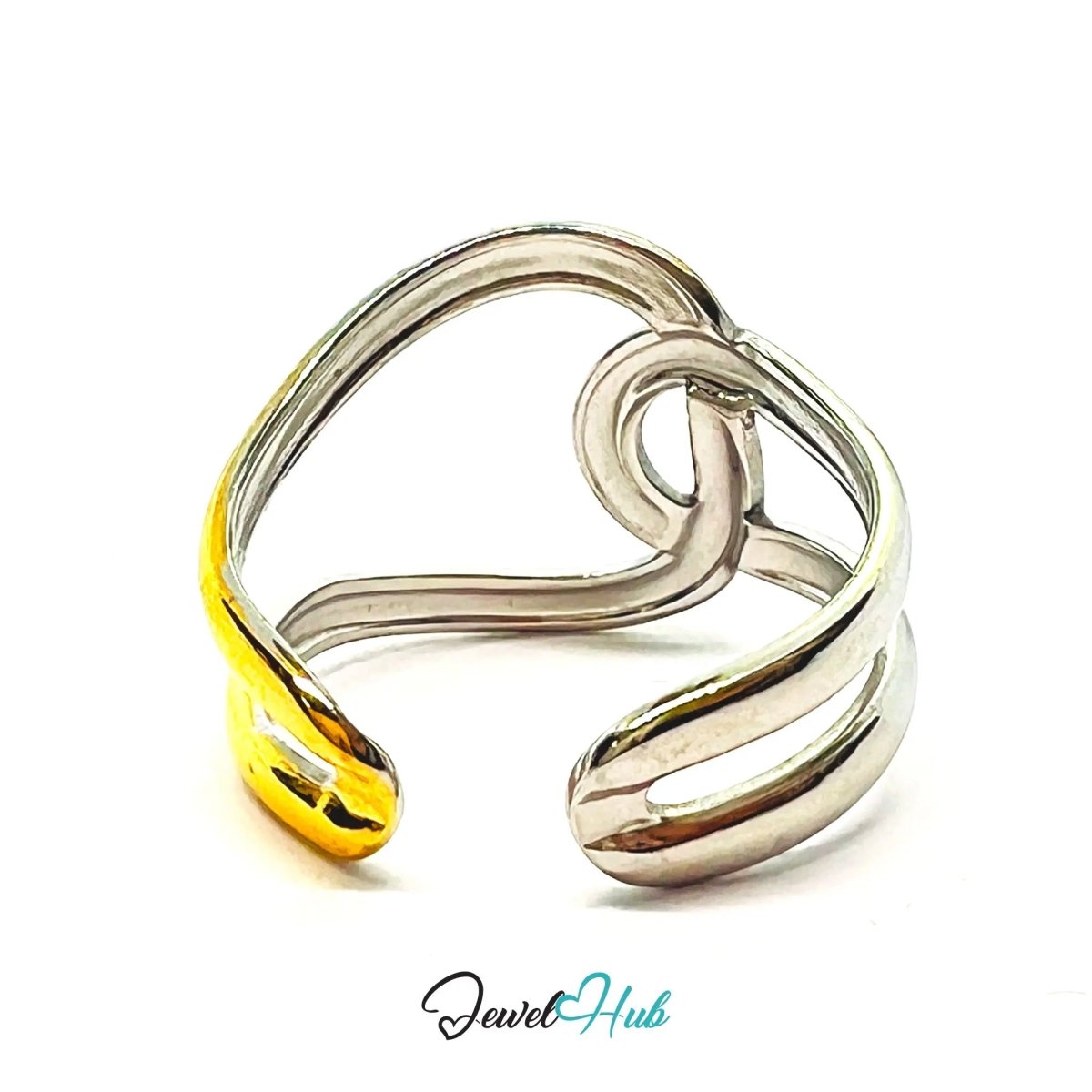 DuoTone InterlockLoop Ring · Stainless Steel · Adjustable PQR · Modern Contrast - JewelHub.co.uk