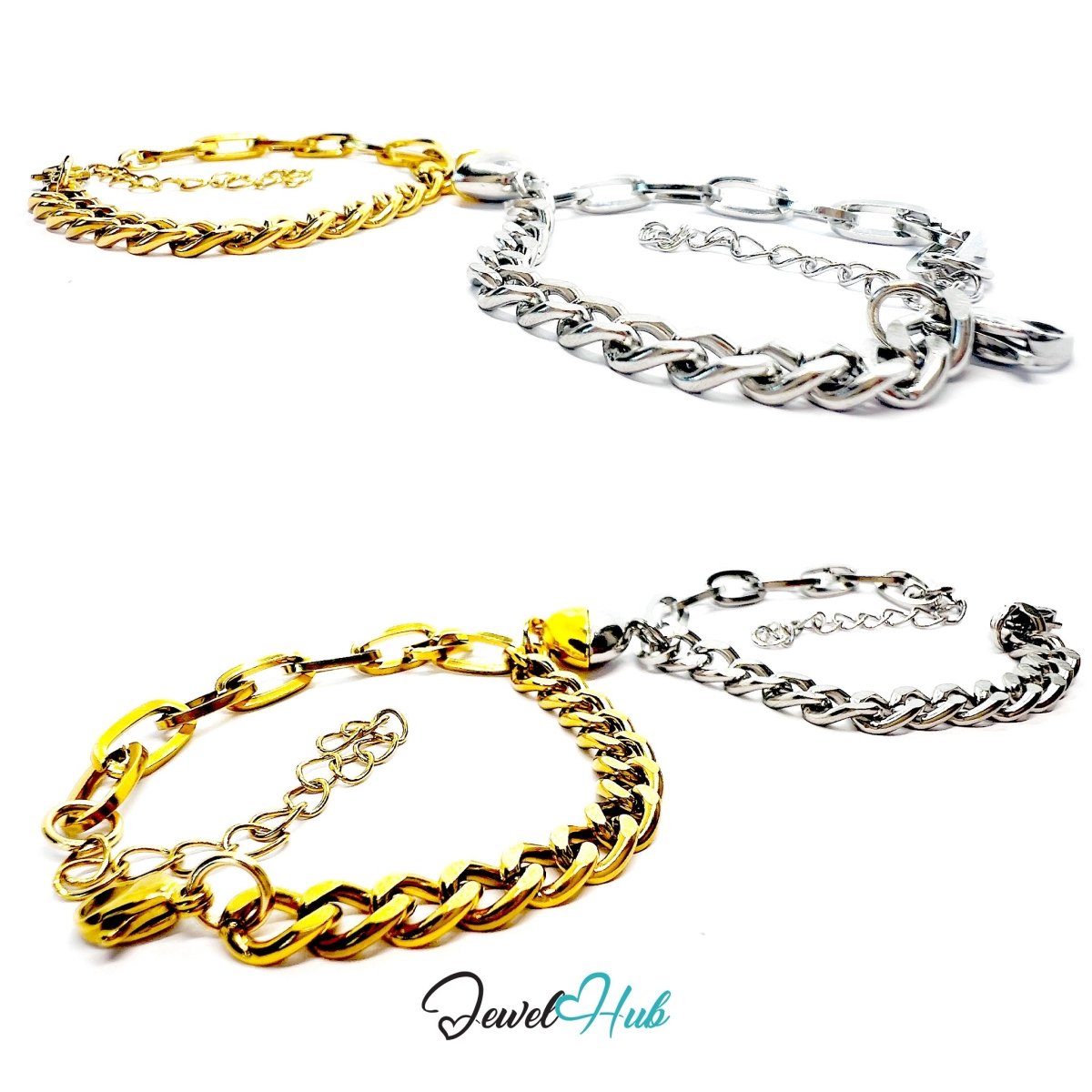 DuoTone Magnetic Titanium Steel Gold and Silver Silver Bracelet with Heart Clasp - JewelHub.co.uk