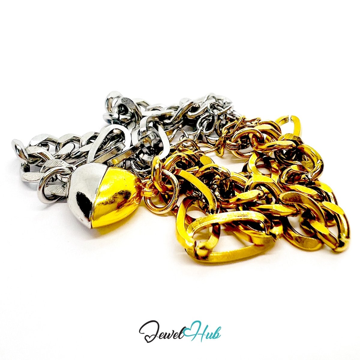 DuoTone Magnetic Titanium Steel Gold and Silver Silver Bracelet with Heart Clasp - JewelHub.co.uk
