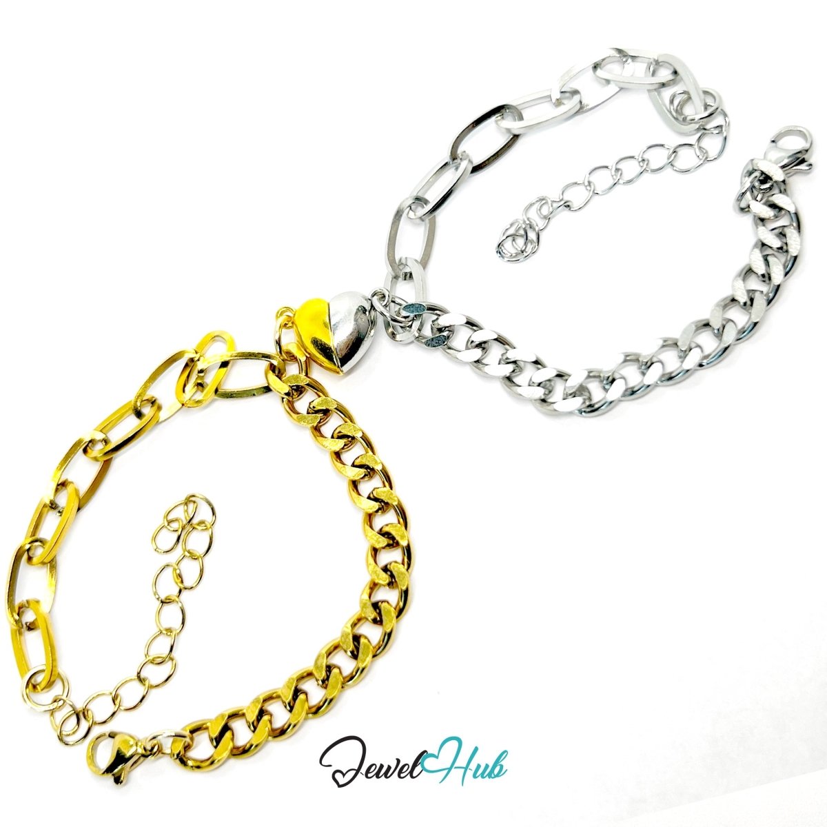 DuoTone Magnetic Titanium Steel Gold and Silver Silver Bracelet with Heart Clasp - JewelHub.co.uk