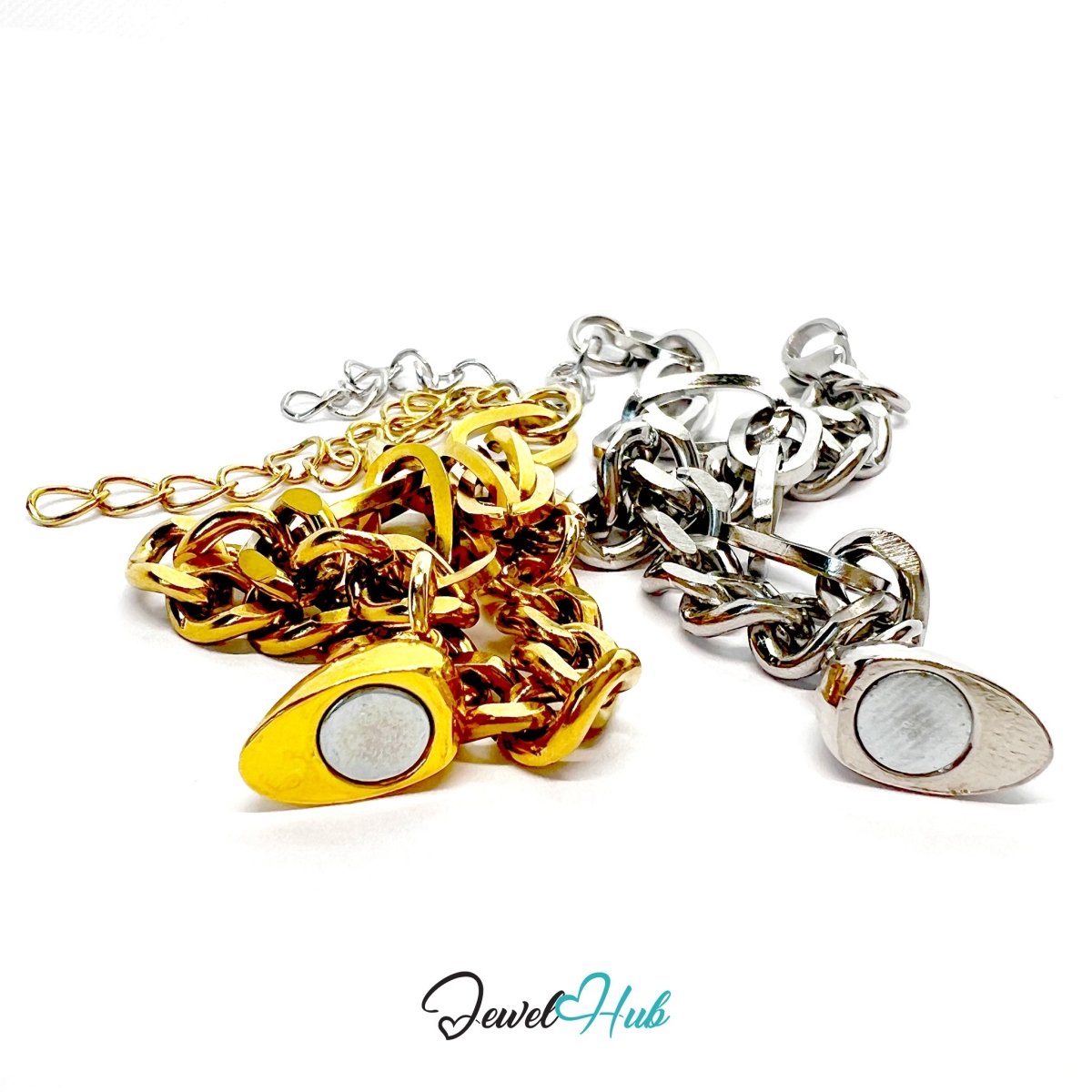 DuoTone Magnetic Titanium Steel Gold and Silver Silver Bracelet with Heart Clasp - JewelHub.co.uk