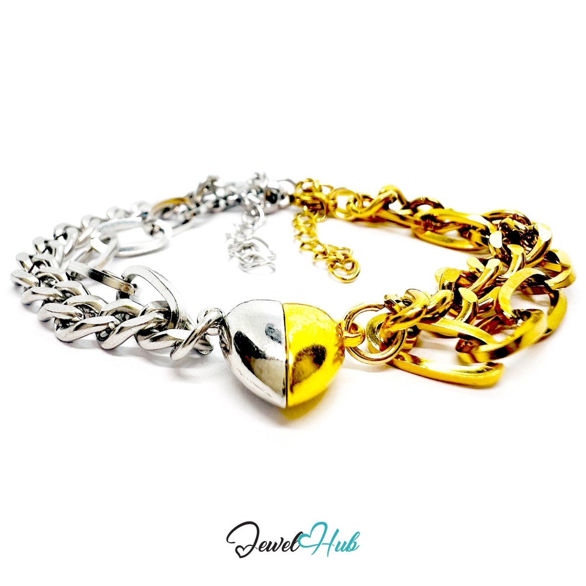 DuoTone Magnetic Titanium Steel Gold and Silver Silver Bracelet with Heart Clasp - JewelHub.co.uk