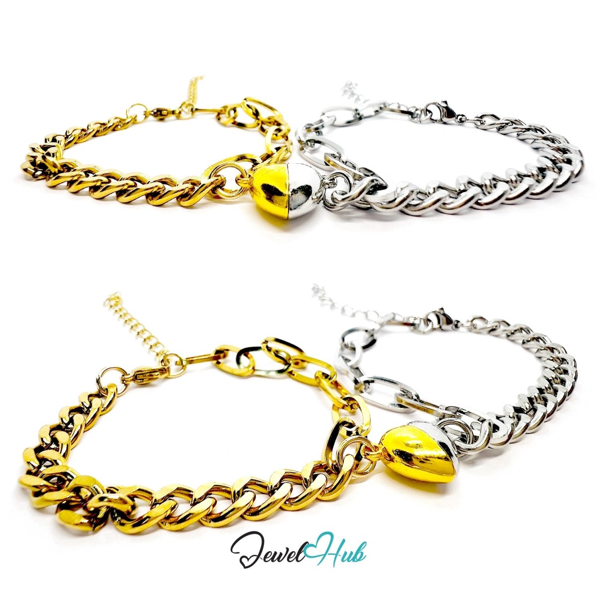 DuoTone Magnetic Titanium Steel Gold and Silver Silver Bracelet with Heart Clasp - JewelHub.co.uk