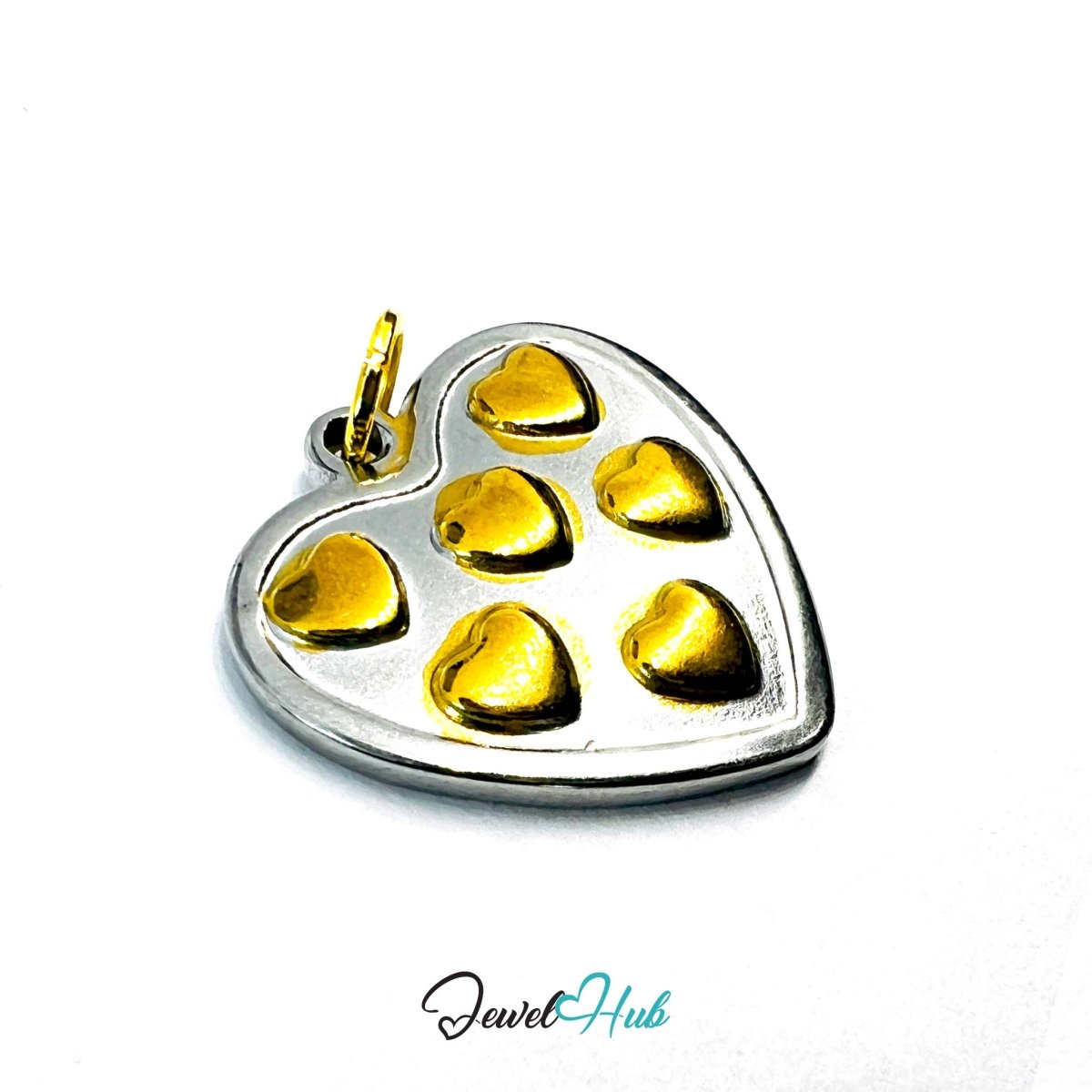 DuoTone Multi Heart Cluster Pendant Gold Motifs Silver Base Charm - JewelHub.co.uk