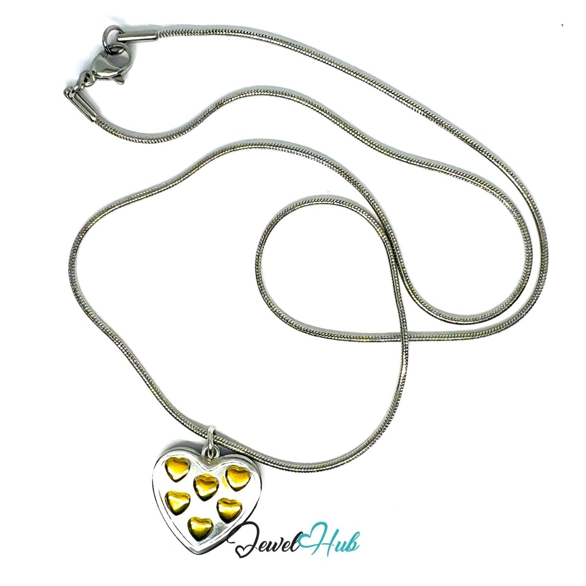DuoTone Multi Heart Cluster Pendant Gold Motifs Silver Base Charm - JewelHub.co.uk