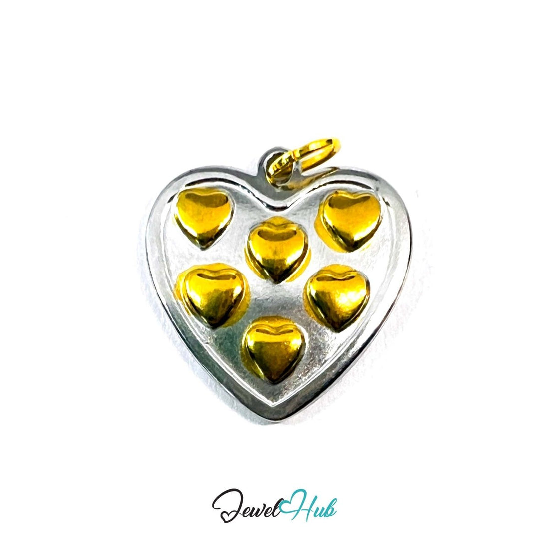 DuoTone Multi Heart Cluster Pendant Gold Motifs Silver Base Charm - JewelHub.co.uk