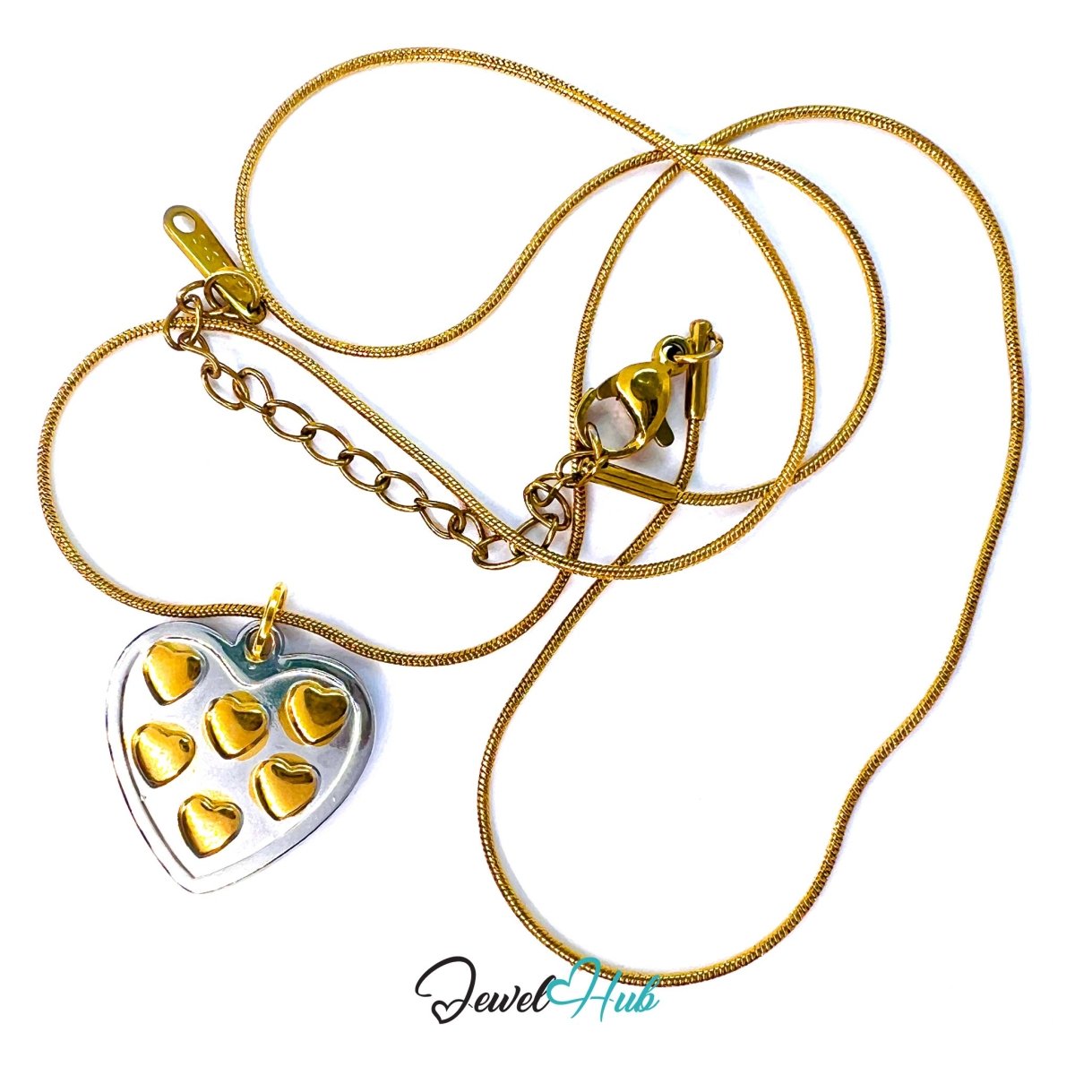 DuoTone Multi Heart Cluster Pendant Gold Motifs Silver Base Charm - JewelHub.co.uk
