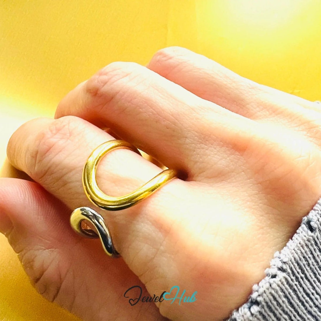 DuoTone OrbitBand Ring · Stainless Steel · Adjustable STU · Sculptural Motion - JewelHub.co.uk