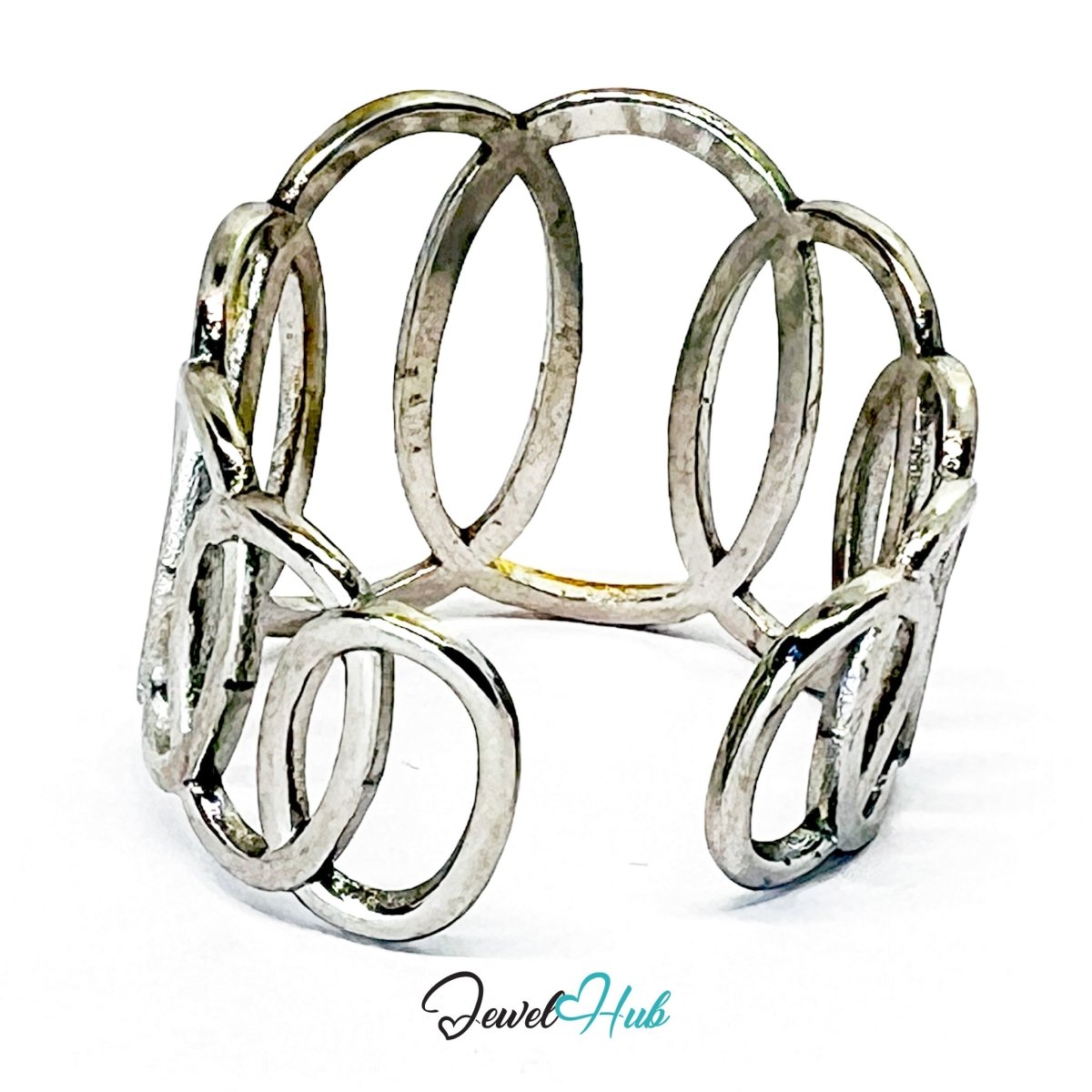 DuoTone OvalLink Ring · Stainless Steel · Adjustable OPQRS · Gold & Silver Interlocking Loops - JewelHub.co.uk