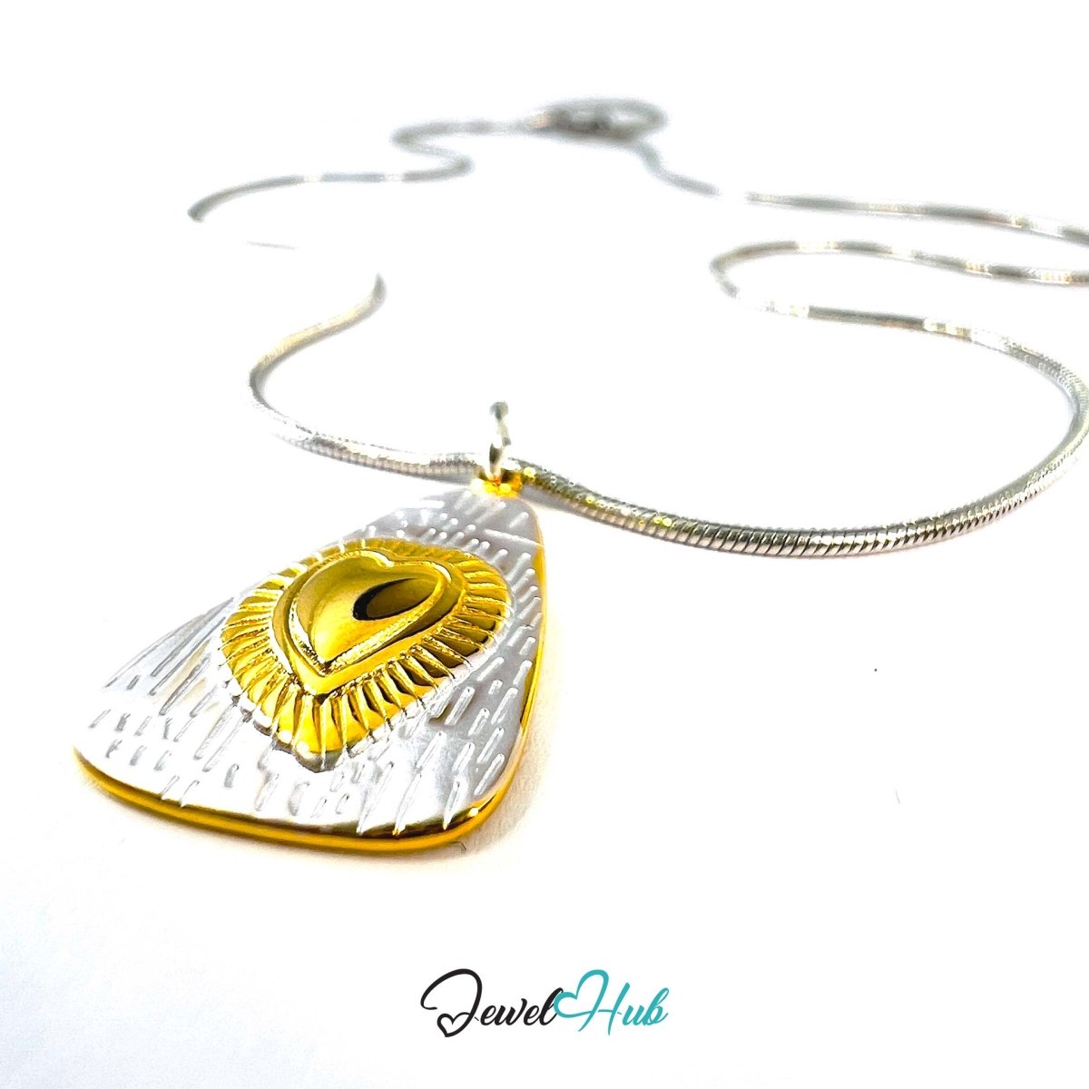 DuoTone Radiant Heart Pendant Gold Core Silver Plaque Steel Charm - JewelHub.co.uk