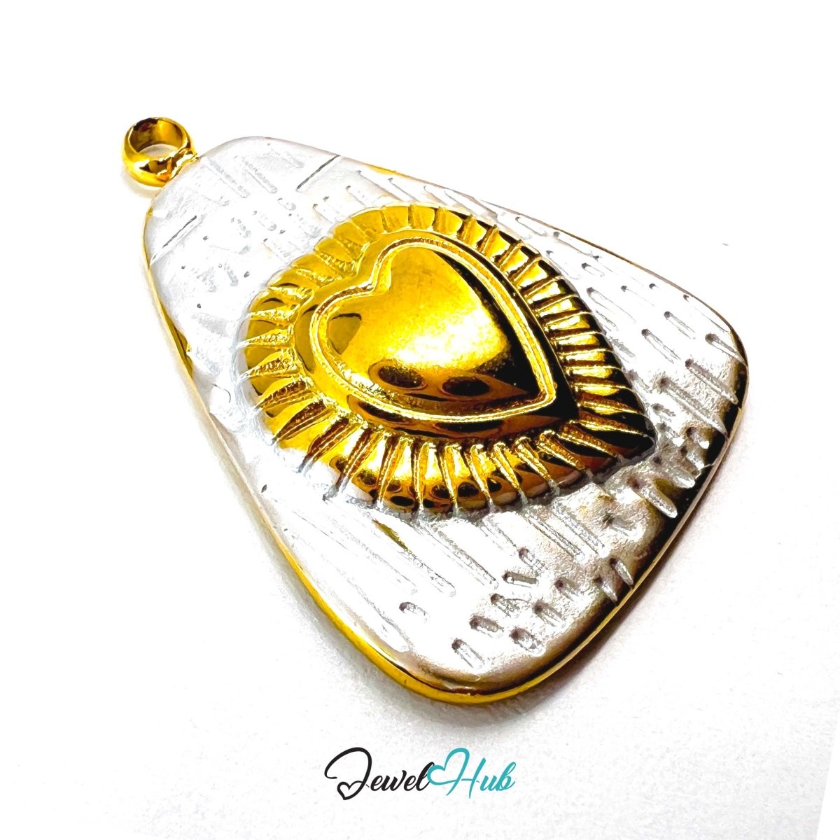 DuoTone Radiant Heart Pendant Gold Core Silver Plaque Steel Charm - JewelHub.co.uk